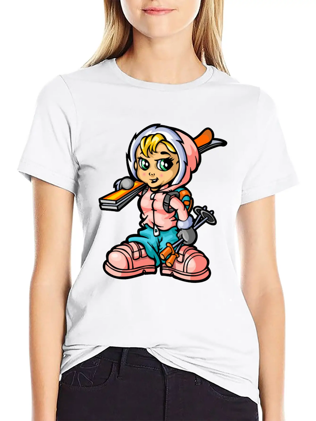 Snow Girl And Skis Unisex Casual T-Shirt – Clean Design For Daily Comfort