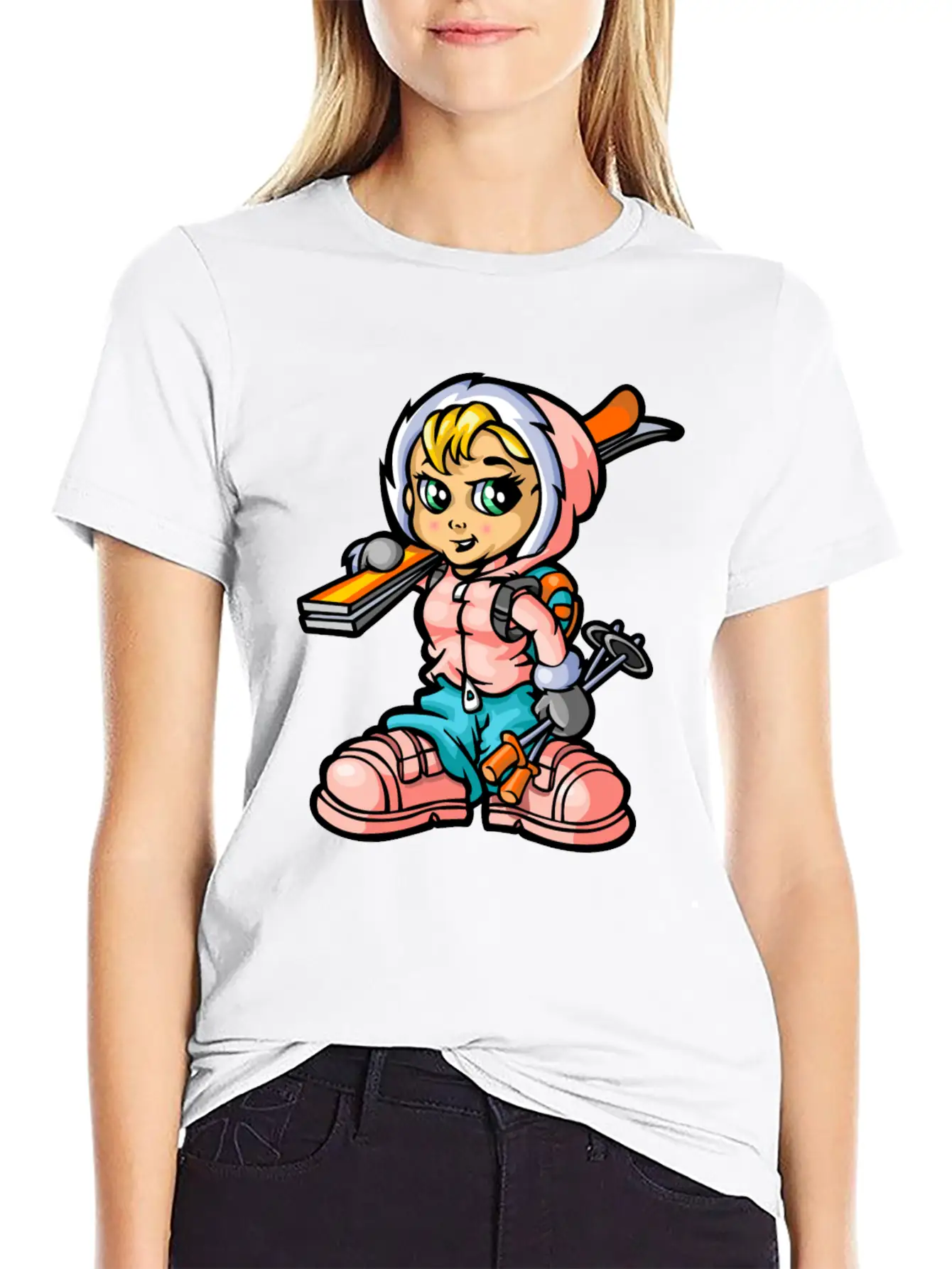 Snow Girl And Skis Unisex Casual T-Shirt – Clean Design For Daily Comfort