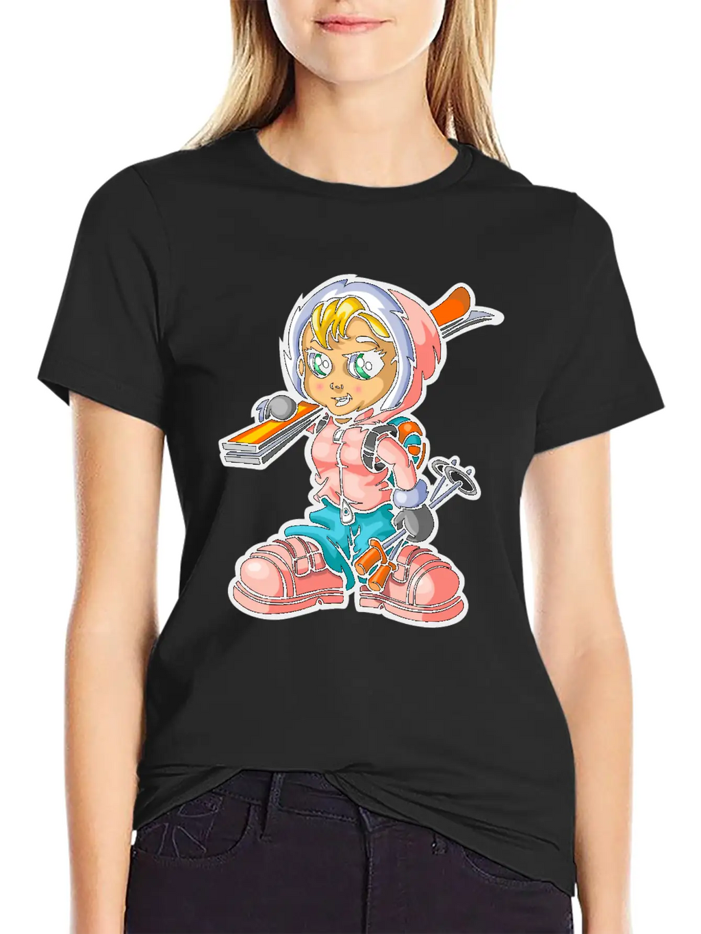 Snow Girl And Skis Unisex Casual T-Shirt – Clean Design For Daily Comfort