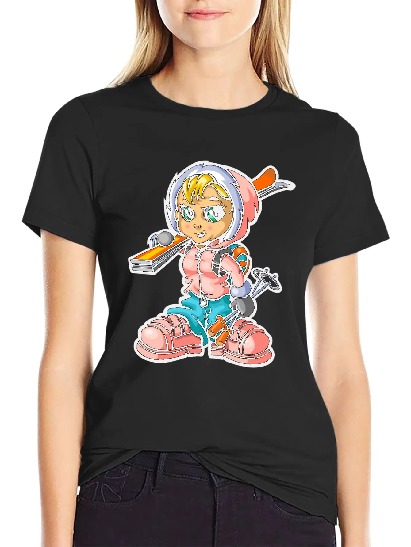 Snow Girl And Skis Unisex Casual T-Shirt – Clean Design For Daily Comfort