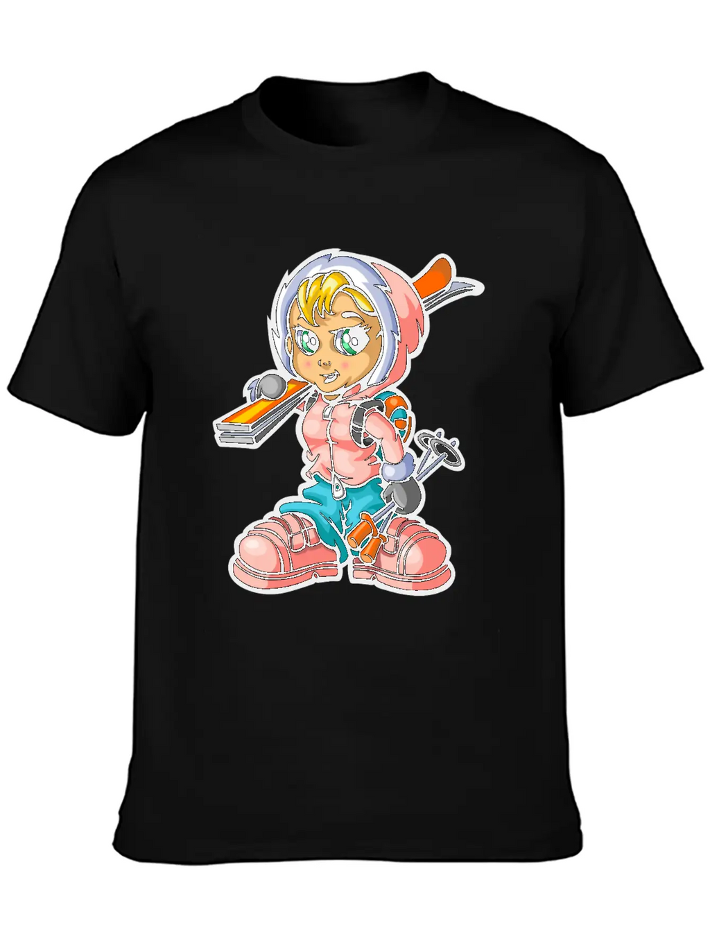 Snow Girl And Skis Unisex Casual T-Shirt – Clean Design For Daily Comfort