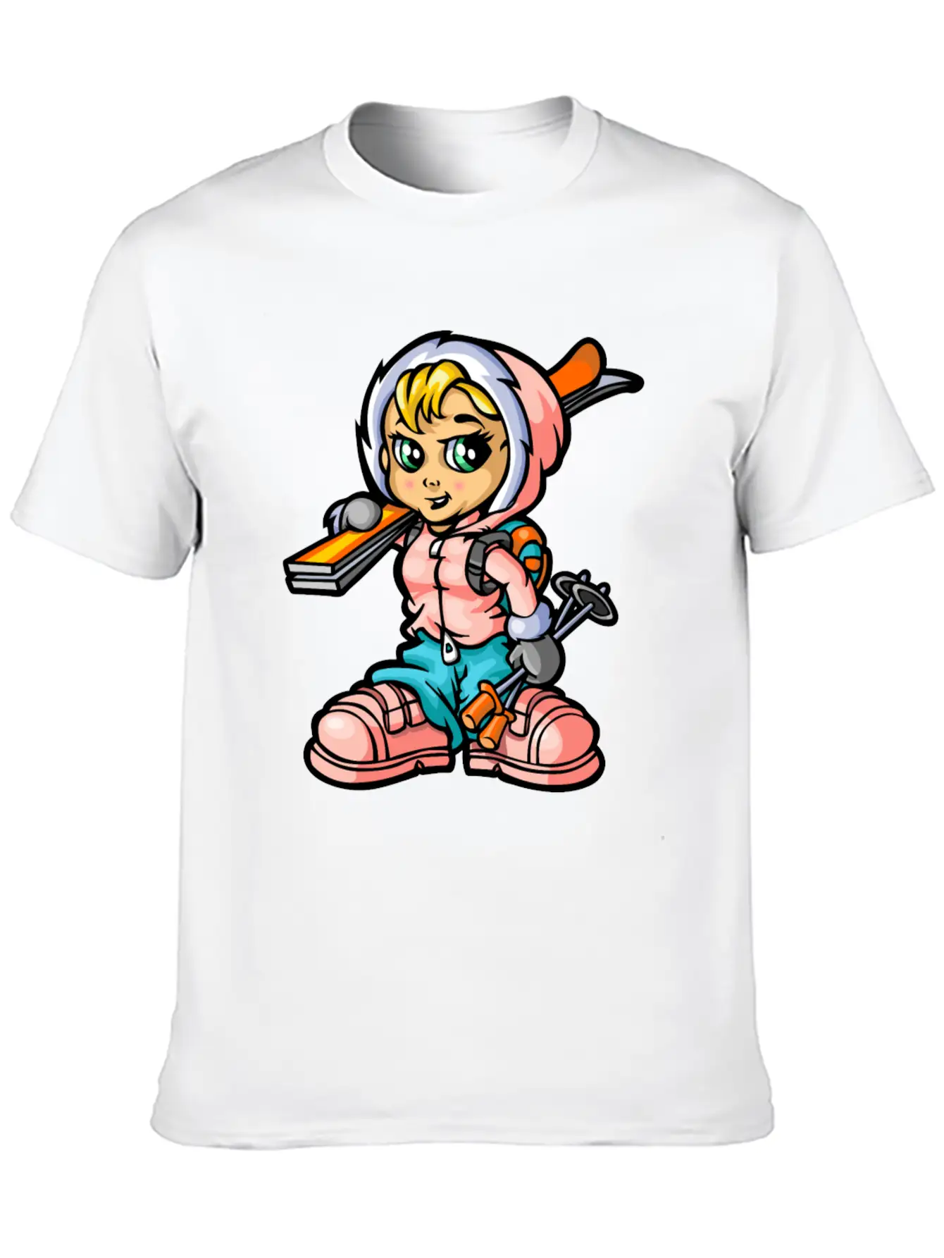 Snow Girl And Skis Unisex Casual T-Shirt – Clean Design For Daily Comfort