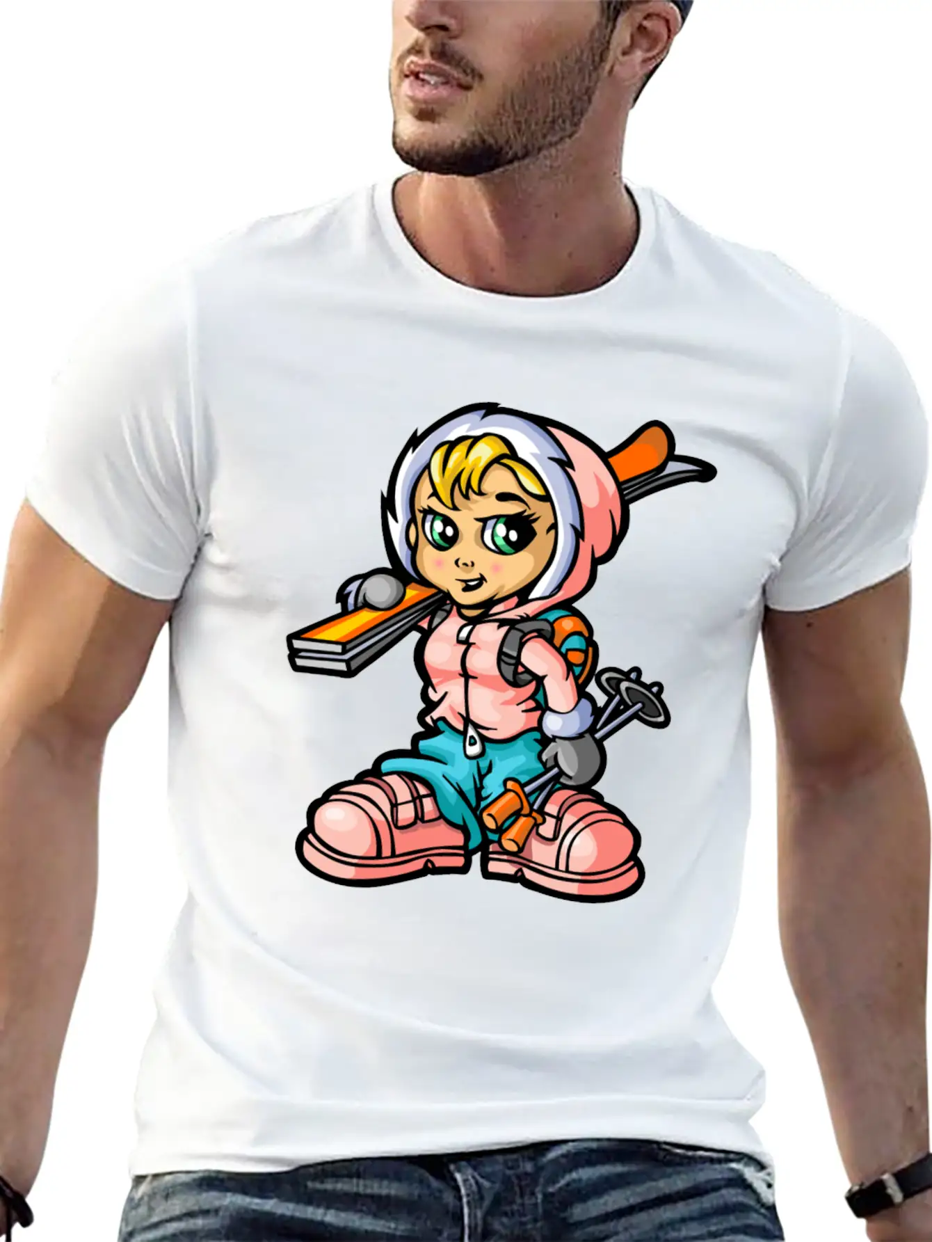 Snow Girl And Skis Unisex Casual T-Shirt – Clean Design For Daily Comfort