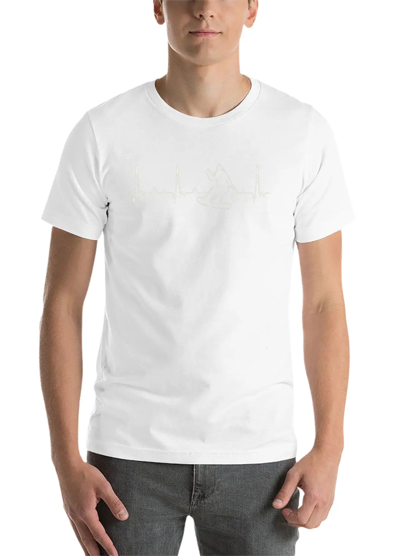 Snowboard Woman. Heart. Love. EKG. Pulse. Beat. Essential Cotton Tee For Daily Outfits – Unisex Style