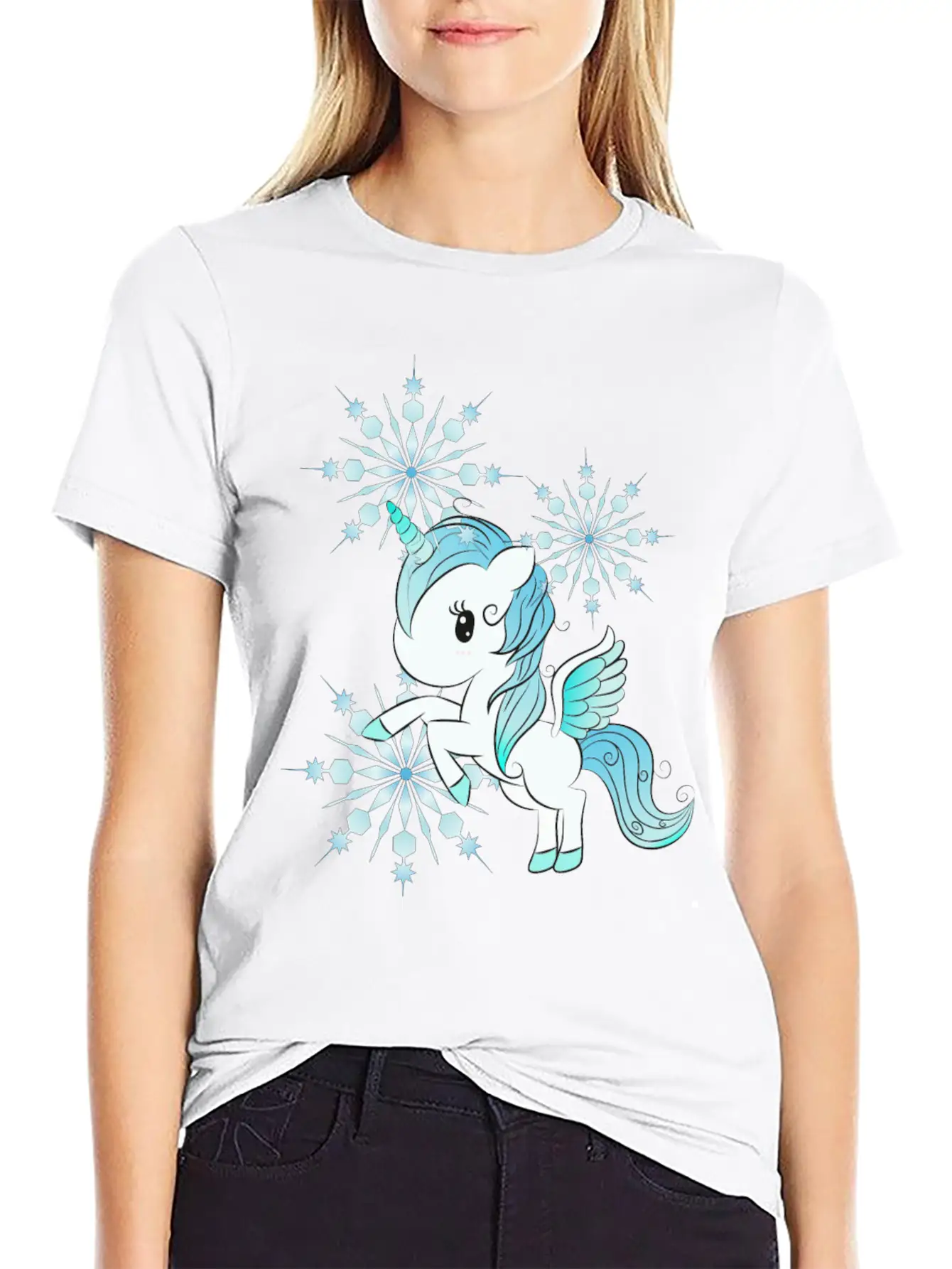 Snowflake Unicorn Unisex Casual T-Shirt – Clean Design For Daily Comfort