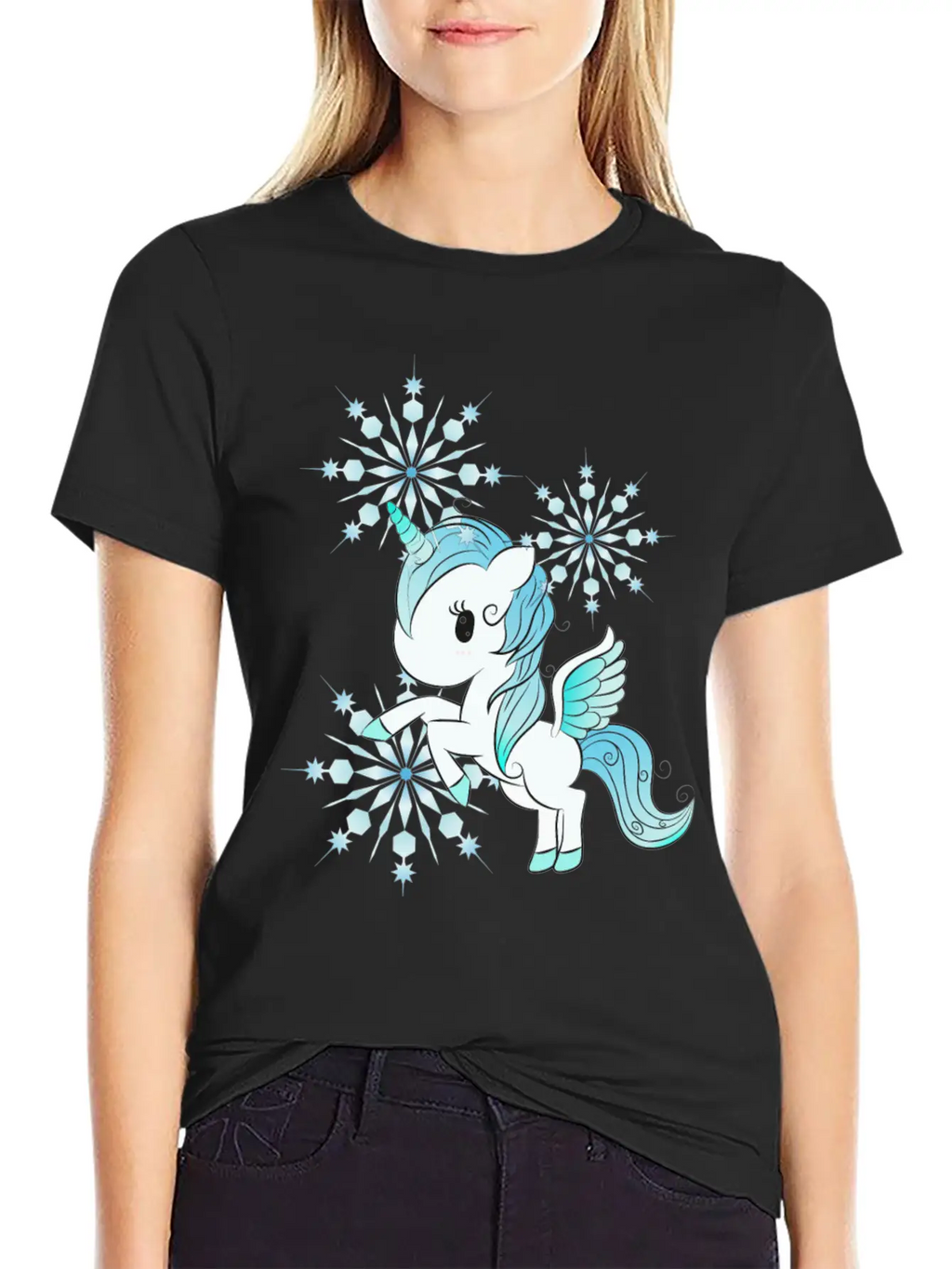 Snowflake Unicorn Unisex Casual T-Shirt – Clean Design For Daily Comfort