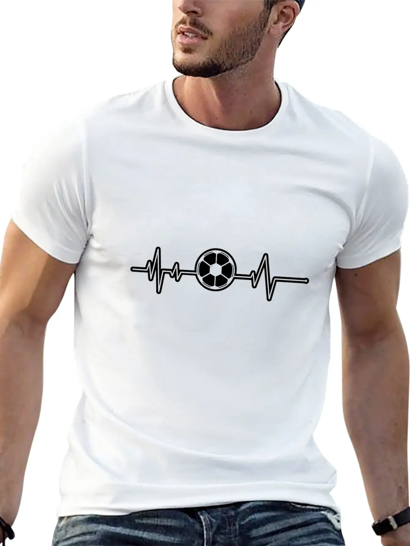 SOCCER BEAT Heart Beat Heartbeat BPM Football Ball Breathable Soft Cotton T-Shirt – Timeless Casual Look
