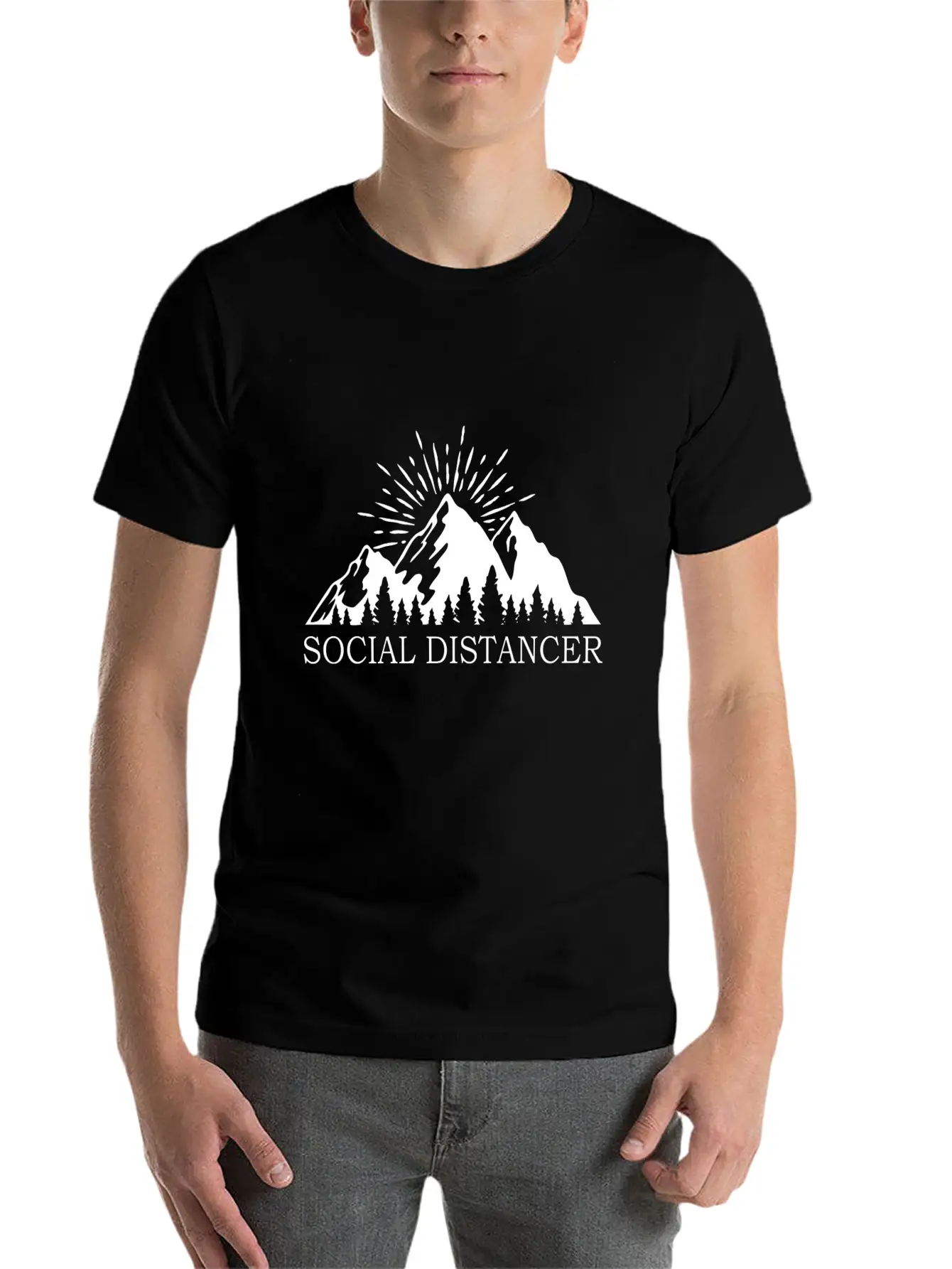 Social Distancer Mountains Introvert Gift Unisex Casual T-Shirt – Clean Design For Daily Comfort