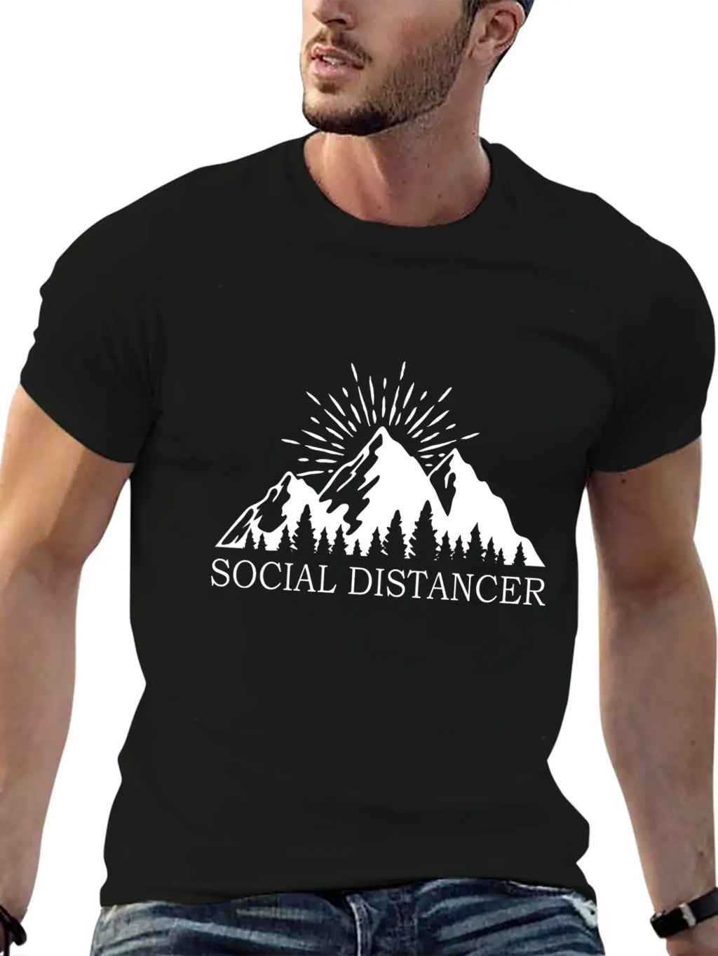 Social Distancer Mountains Introvert Gift Unisex Casual T-Shirt – Clean Design For Daily Comfort