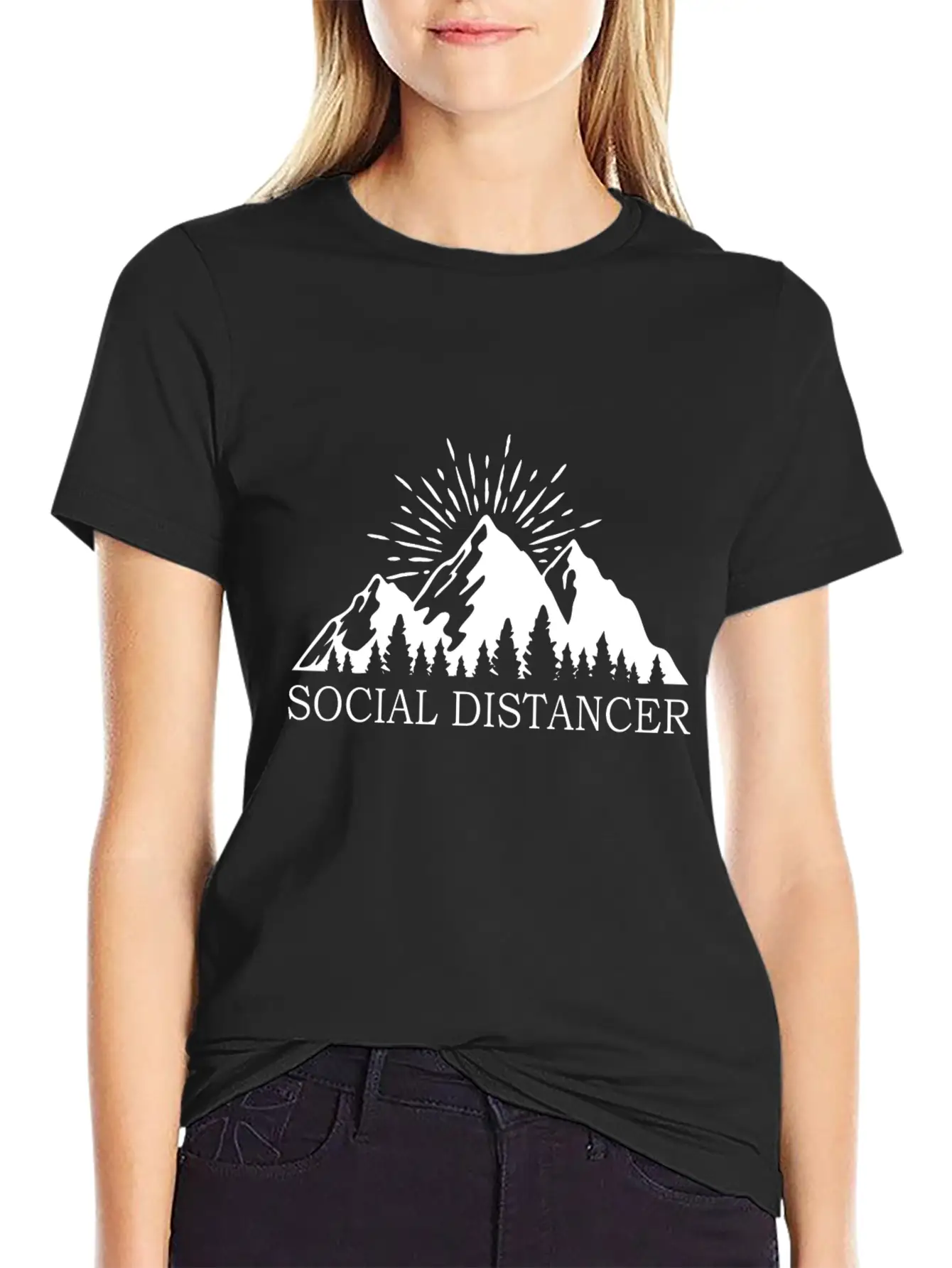 Social Distancer Mountains Introvert Gift Unisex Casual T-Shirt – Clean Design For Daily Comfort