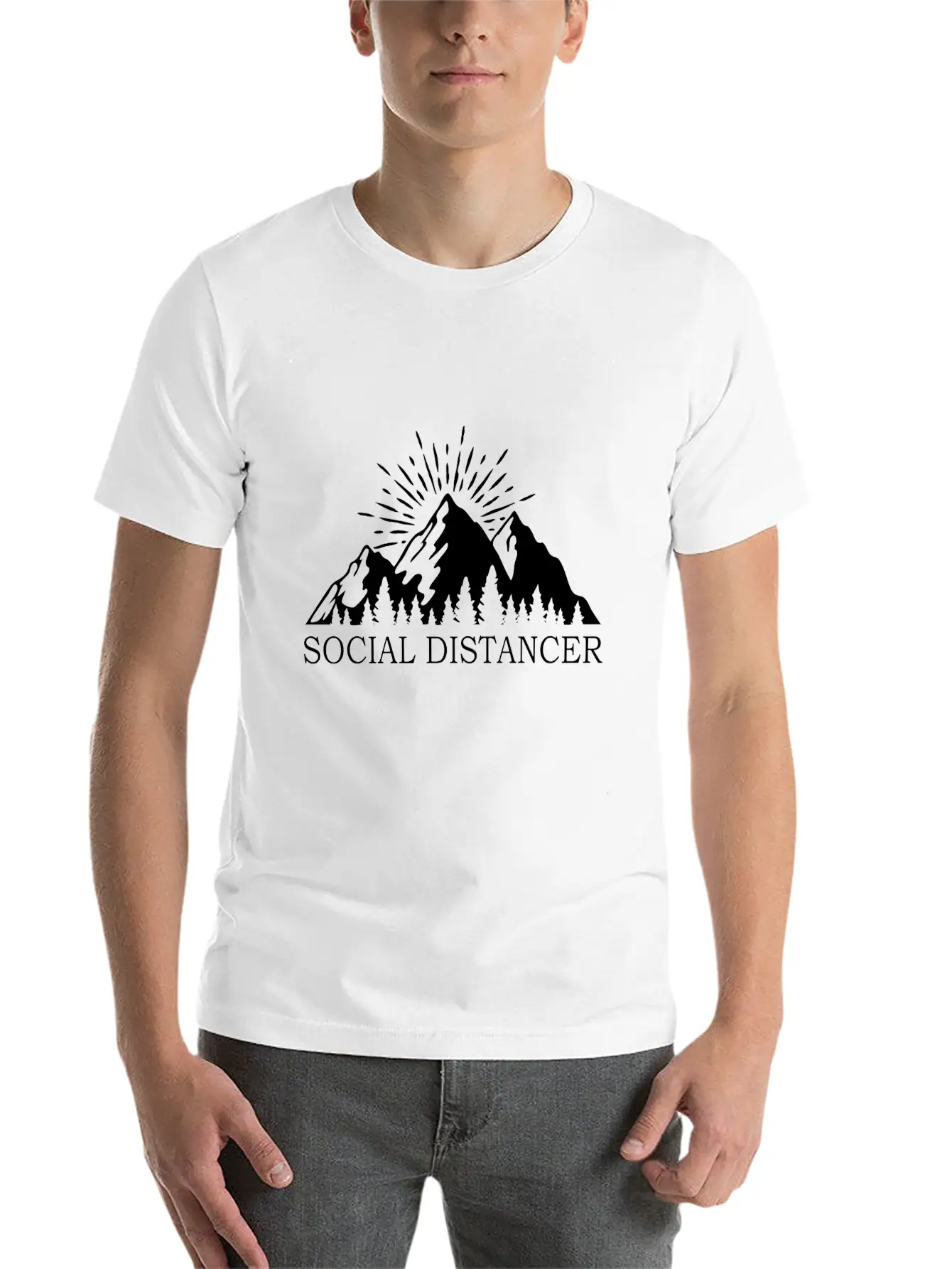 Social Distancer Mountains Introvert Gift Unisex Casual T-Shirt – Clean Design For Daily Comfort