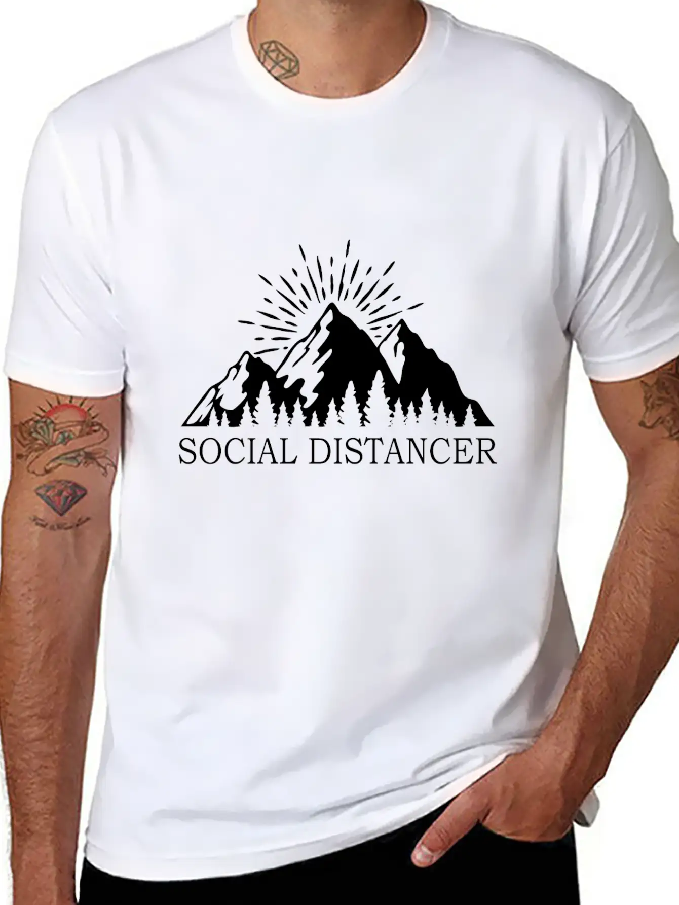 Social Distancer Mountains Introvert Gift Unisex Casual T-Shirt – Clean Design For Daily Comfort