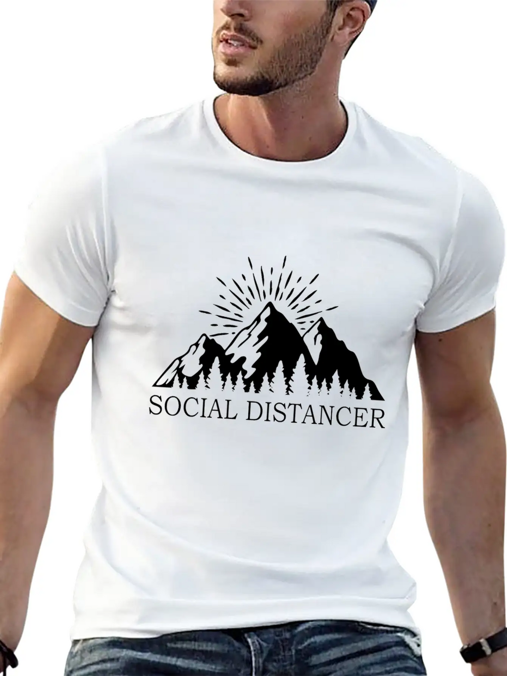 Social Distancer Mountains Introvert Gift Unisex Casual T-Shirt – Clean Design For Daily Comfort