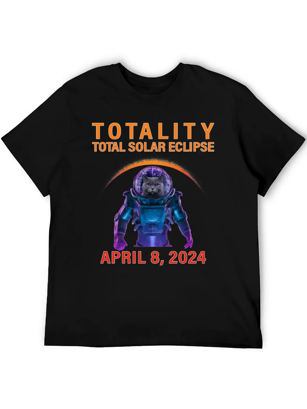 Solar Eclipse 2024 Space Cat Total Solar Eclipse Breathable Soft Cotton T-Shirt – Timeless Casual Look