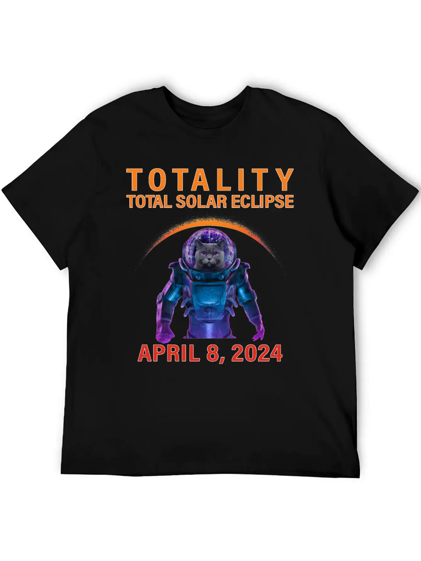 Solar Eclipse 2024 Space Cat Total Solar Eclipse Breathable Soft Cotton T-Shirt – Timeless Casual Look