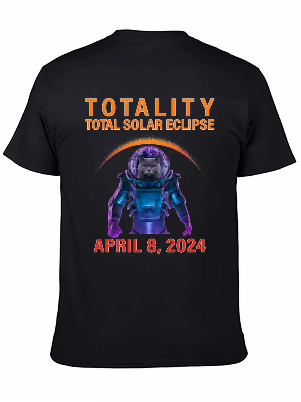 Solar Eclipse 2024 Space Cat Total Solar Eclipse Breathable Soft Cotton T-Shirt – Timeless Casual Look