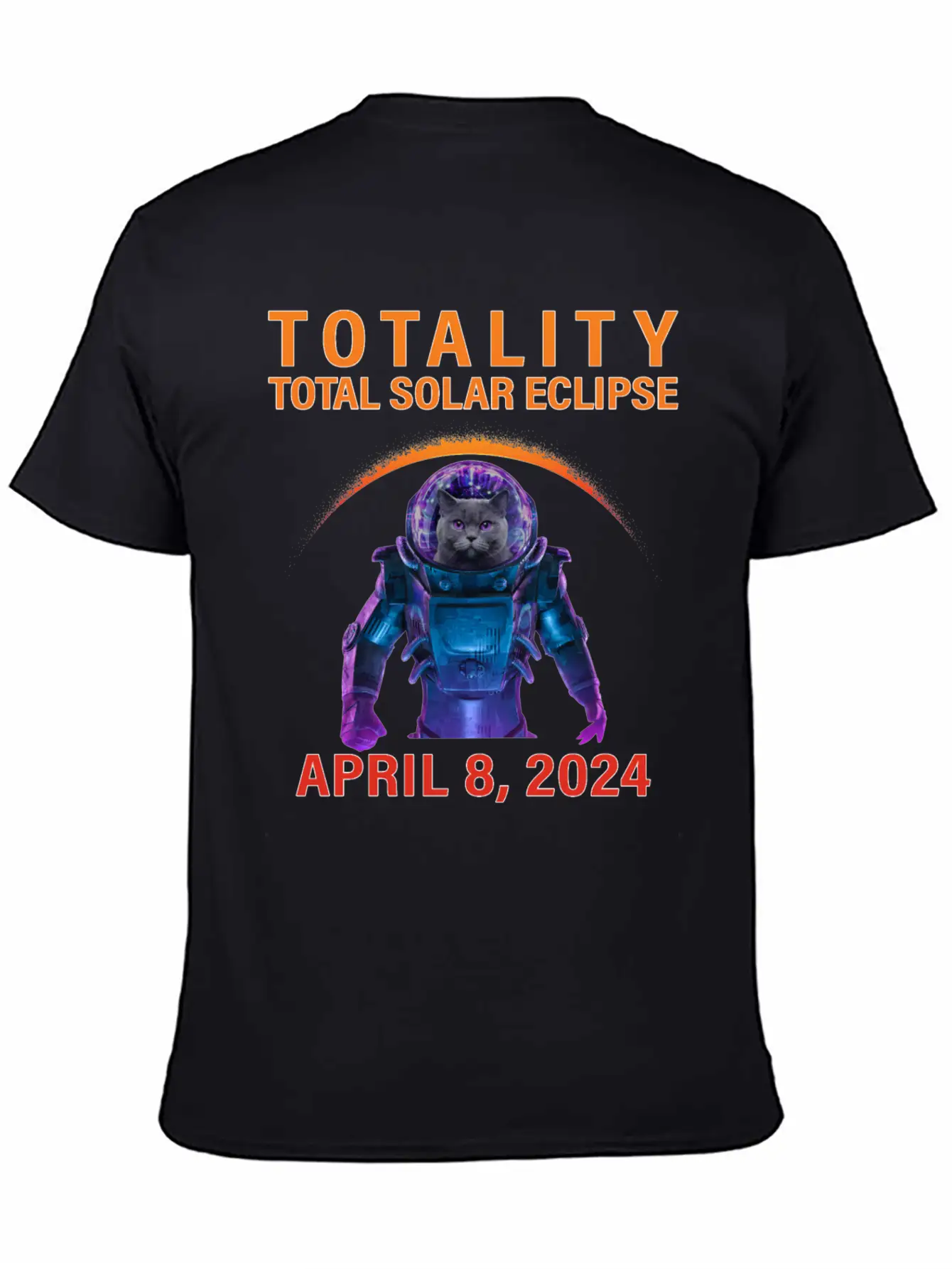 Solar Eclipse 2024 Space Cat Total Solar Eclipse Breathable Soft Cotton T-Shirt – Timeless Casual Look