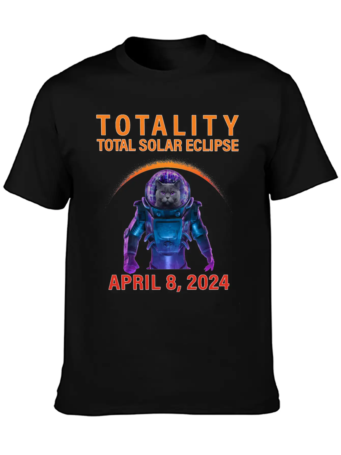 Solar Eclipse 2024 Space Cat Total Solar Eclipse Breathable Soft Cotton T-Shirt – Timeless Casual Look