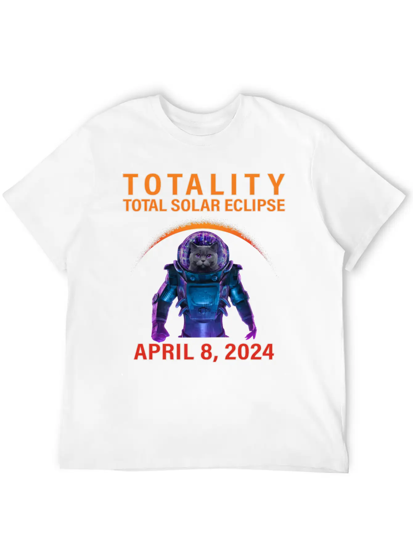 Solar Eclipse 2024 Space Cat Total Solar Eclipse Breathable Soft Cotton T-Shirt – Timeless Casual Look