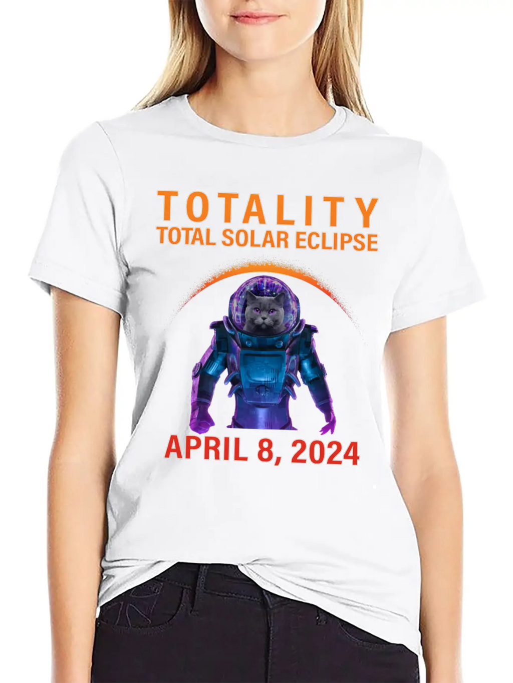 Solar Eclipse 2024 Space Cat Total Solar Eclipse Breathable Soft Cotton T-Shirt – Timeless Casual Look