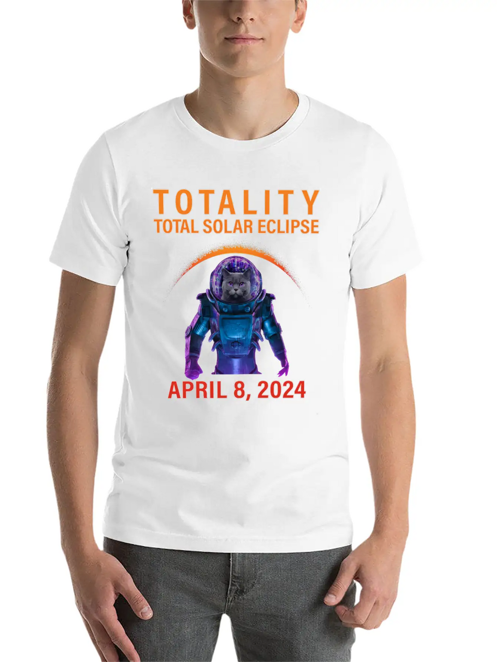 Solar Eclipse 2024 Space Cat Total Solar Eclipse Breathable Soft Cotton T-Shirt – Timeless Casual Look