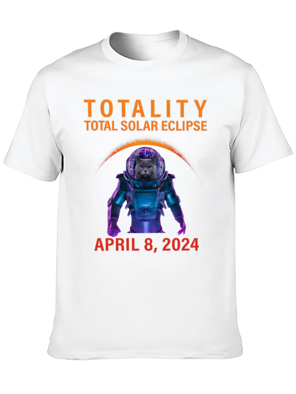 Solar Eclipse 2024 Space Cat Total Solar Eclipse Breathable Soft Cotton T-Shirt – Timeless Casual Look