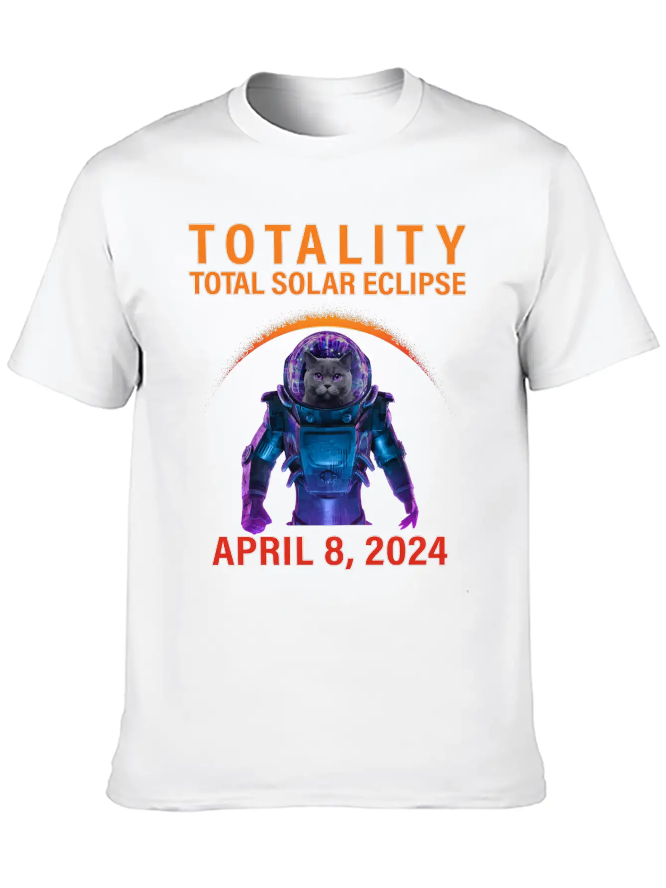 Solar Eclipse 2024 Space Cat Total Solar Eclipse Breathable Soft Cotton T-Shirt – Timeless Casual Look