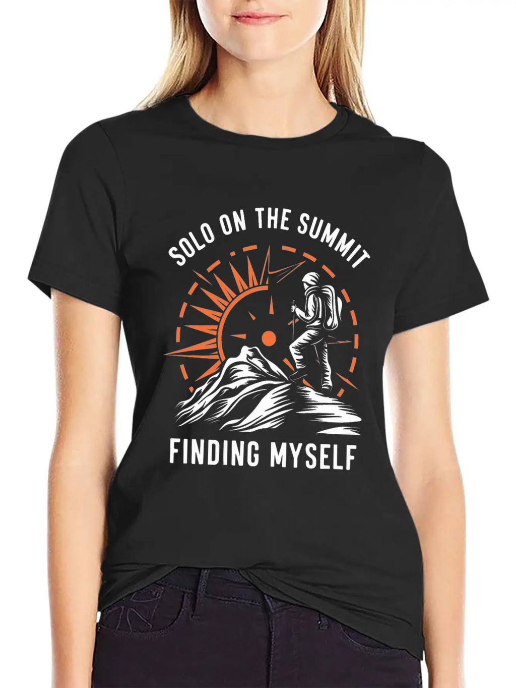 Solo On The Summit Finding Myself Solo Hiking Breathable Soft Cotton T-Shirt – Timeless Casual Look