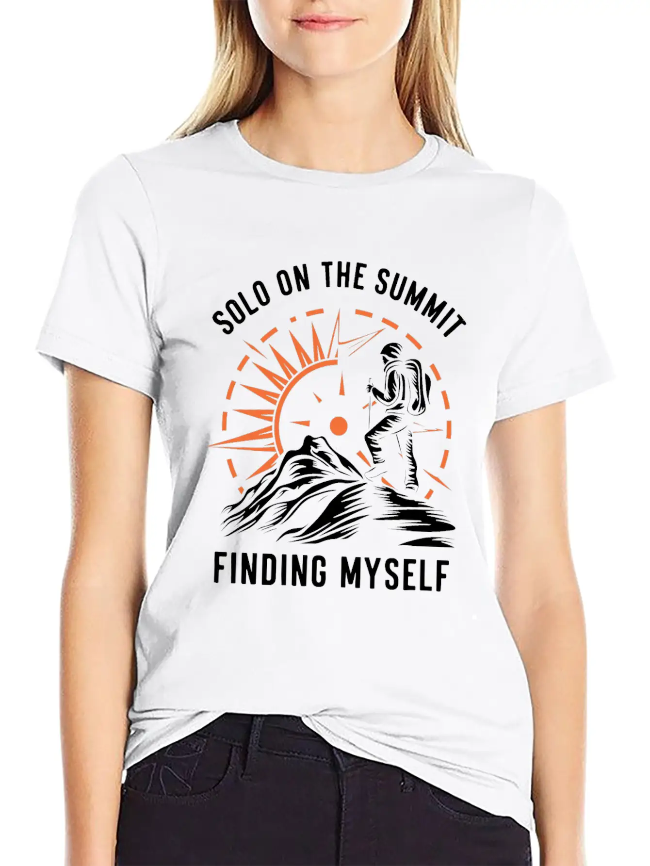 Solo On The Summit Finding Myself Solo Hiking Breathable Soft Cotton T-Shirt – Timeless Casual Look