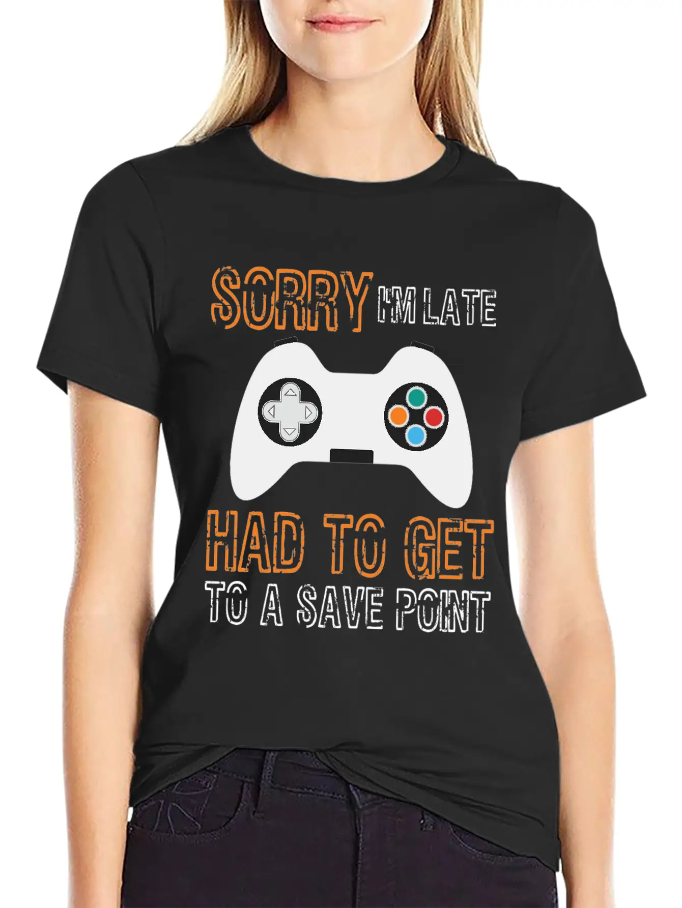 Sorry I'm Late Had To Get To A Save Point Video Co Casual Graphic T-Shirt – Simple And Comfortable Daily Wear