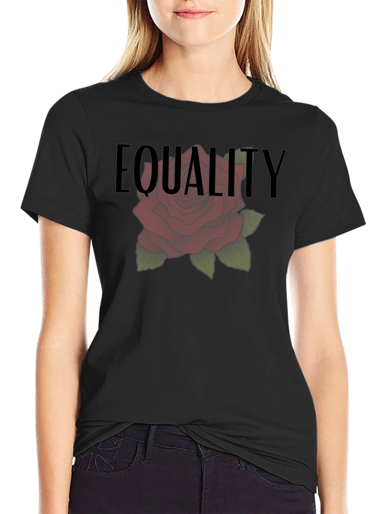 Equality Rose Graphic Tee - Black Cotton Comfort Fit