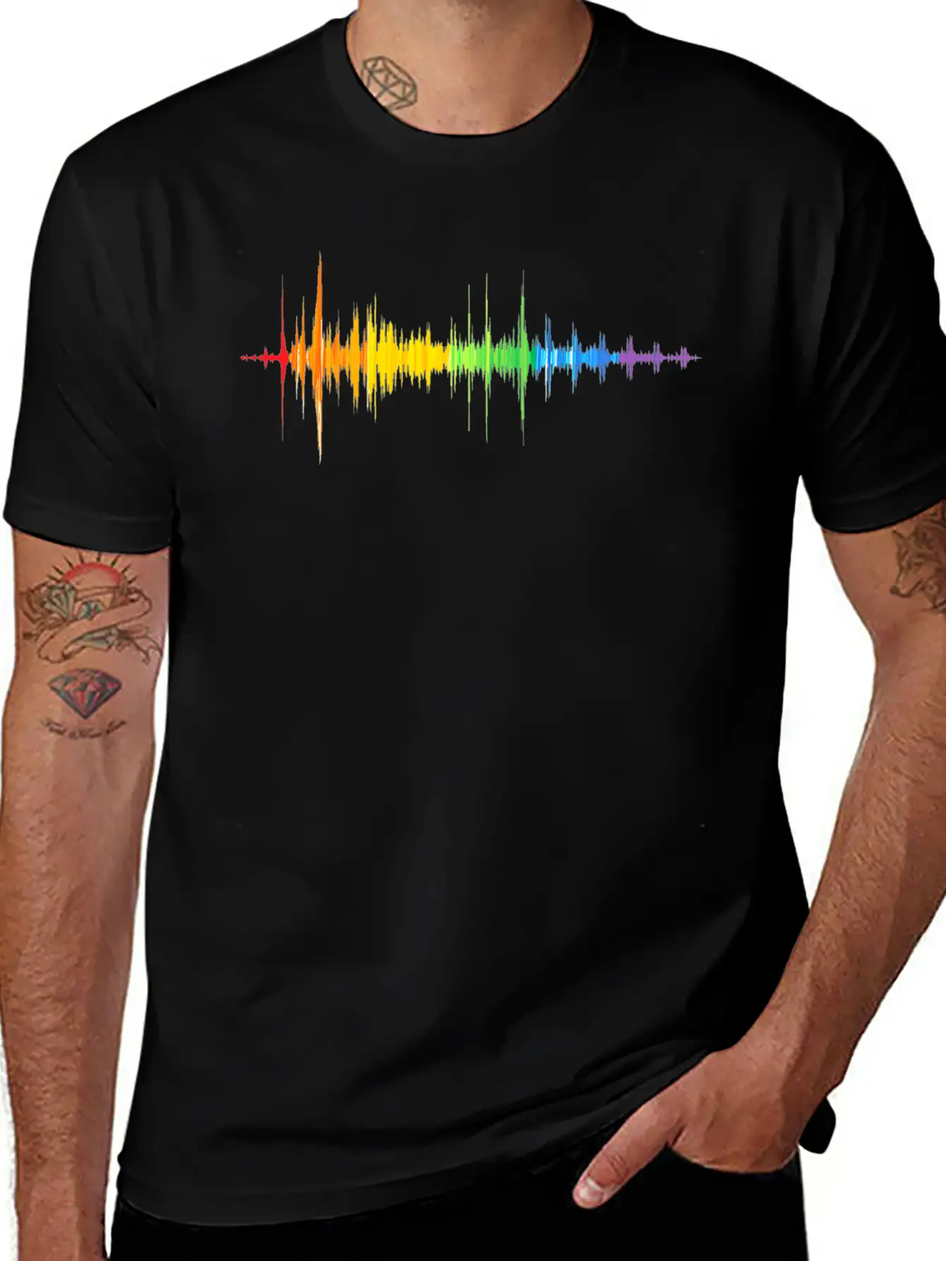 Soundwave Rainbow Colorpectrum Music Lover Stylish Everyday T-Shirt – Unisex Basic Cotton Tee