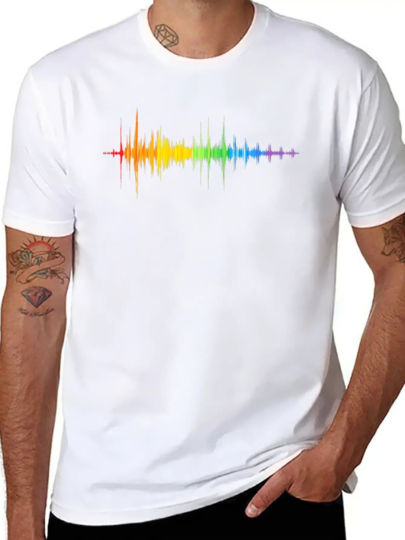Soundwave Rainbow Colorpectrum Music Lover Stylish Everyday T-Shirt – Unisex Basic Cotton Tee