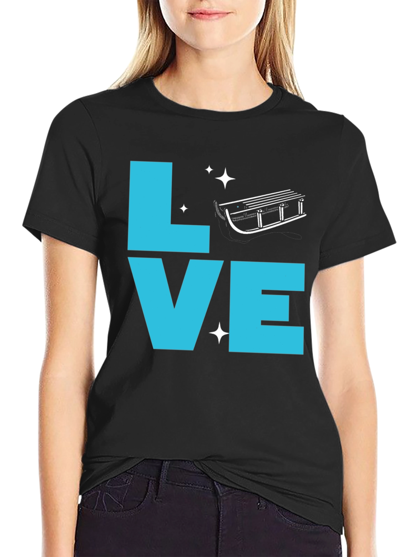 Love Sledding Graphic Tee - Black Crewneck T-Shirt