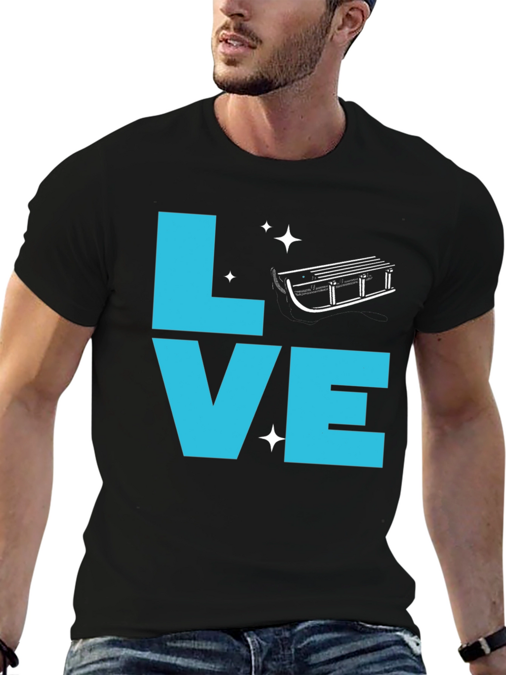 Love Sledding Graphic Tee - Black Crewneck T-Shirt
