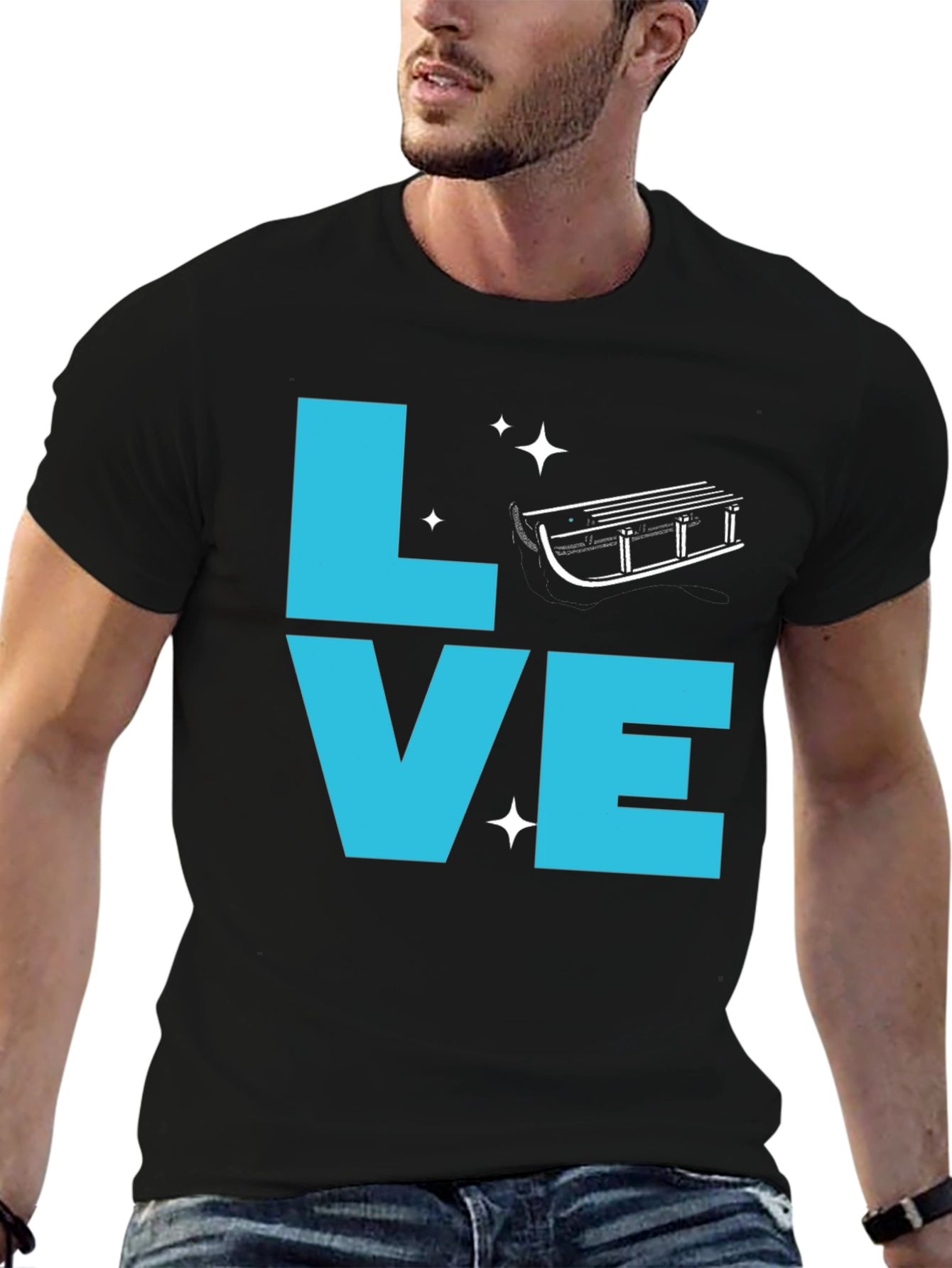 Love Sledding Graphic Tee - Black Crewneck T-Shirt