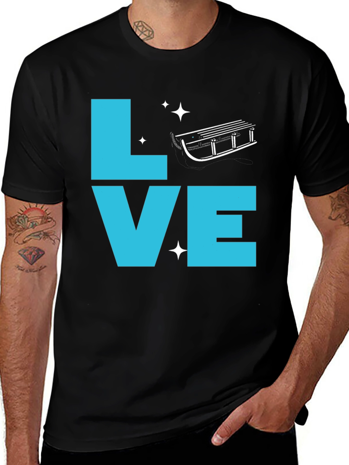 Love Sledding Graphic Tee - Black Crewneck T-Shirt