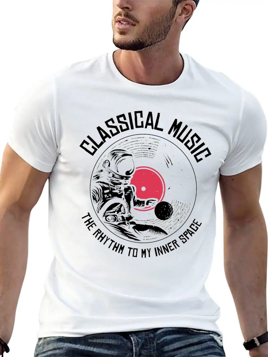 Space Astronaut Classical Music Astronomy Vinyl Breathable Soft Cotton T-Shirt – Timeless Casual Look