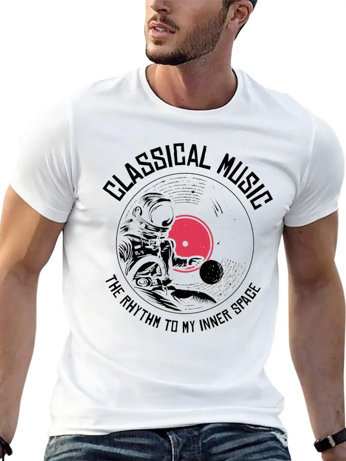 Space Astronaut Classical Music Astronomy Vinyl Breathable Soft Cotton T-Shirt – Timeless Casual Look