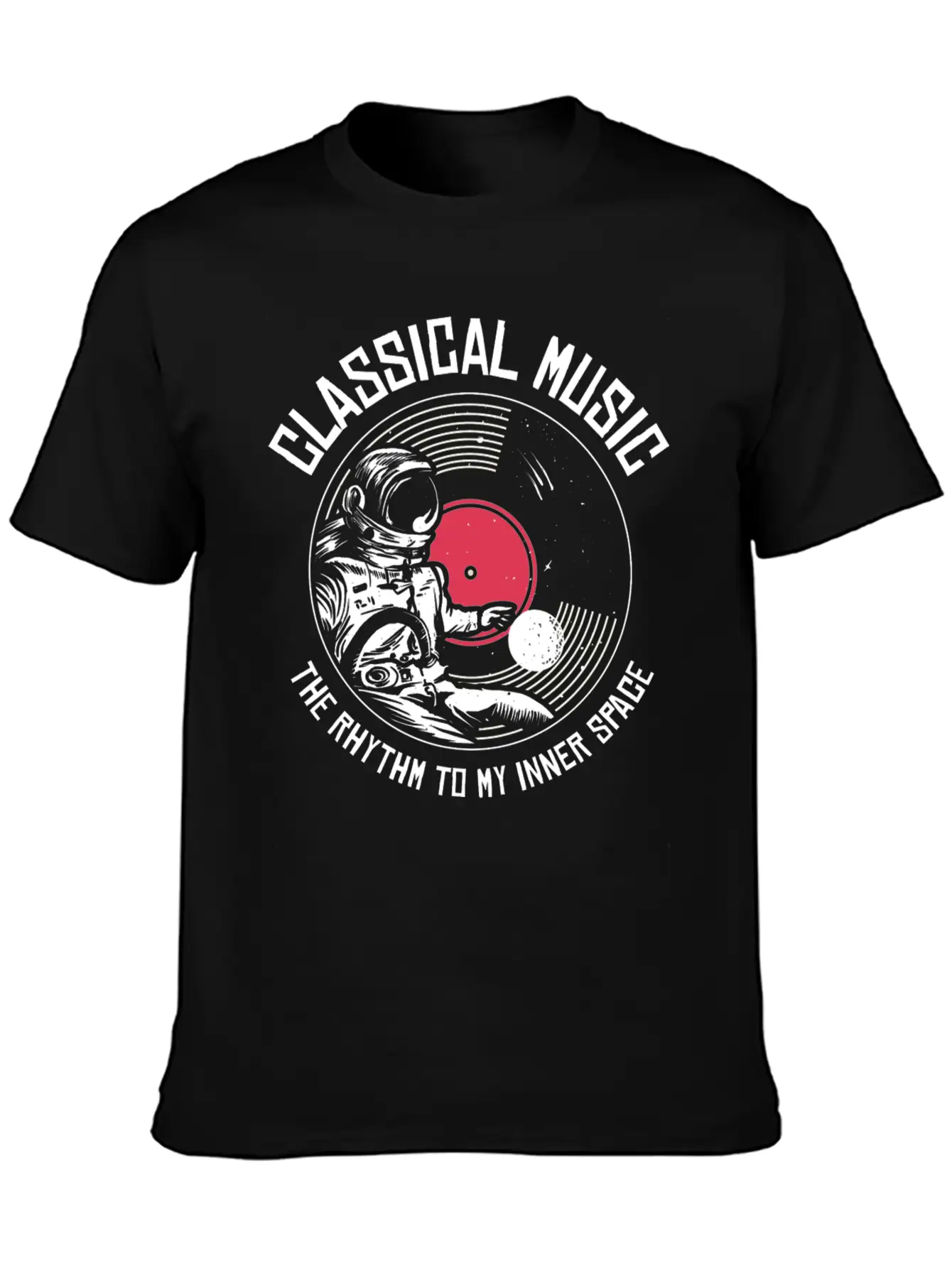 Space Astronaut Classical Music Astronomy Vinyl Breathable Soft Cotton T-Shirt – Timeless Casual Look