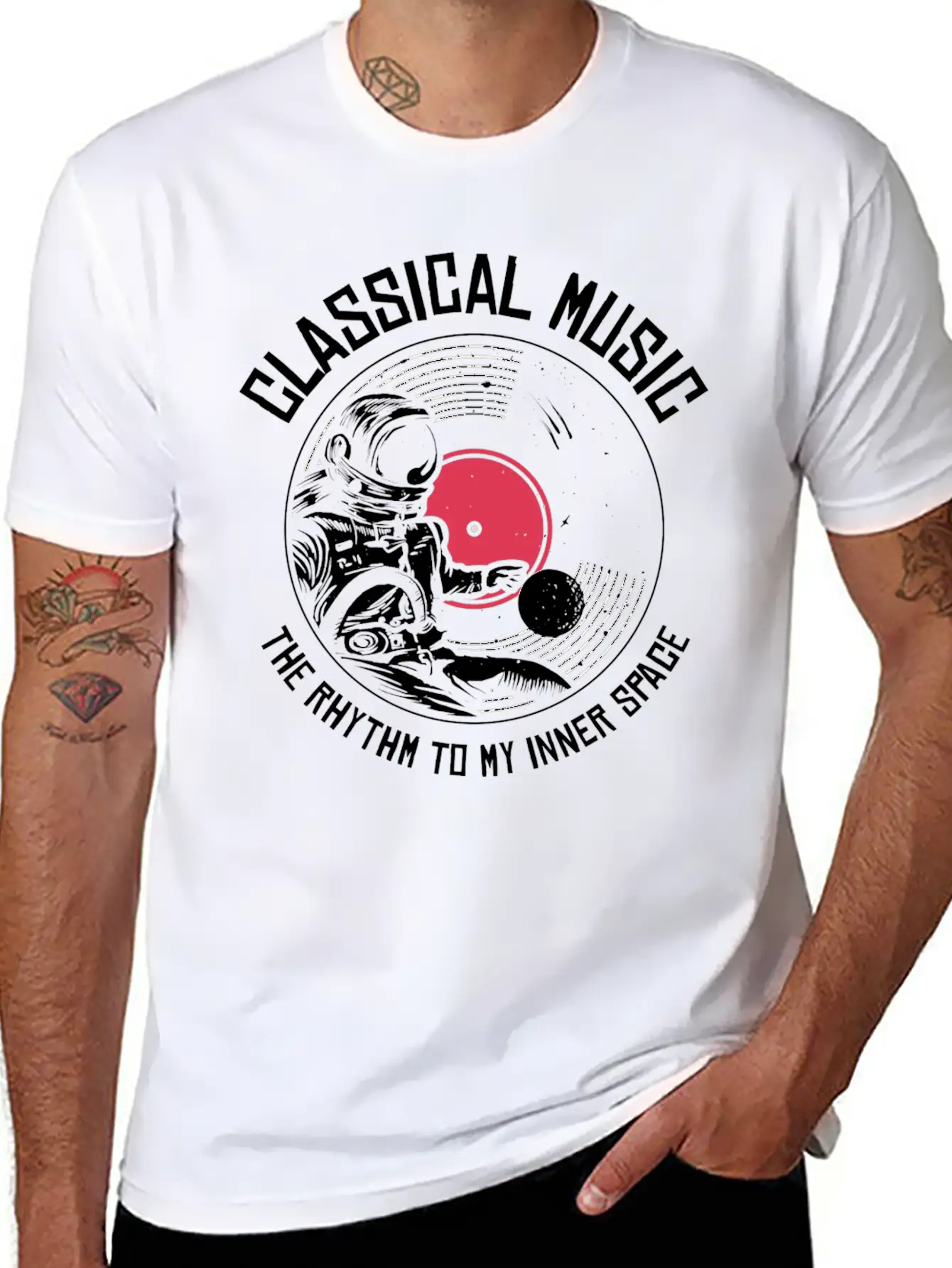 Space Astronaut Classical Music Astronomy Vinyl Breathable Soft Cotton T-Shirt – Timeless Casual Look