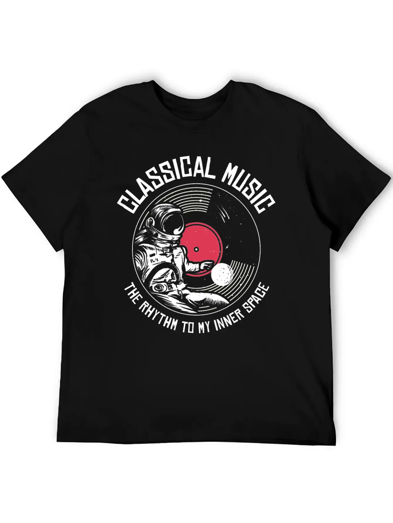 Space Astronaut Classical Music Astronomy Vinyl Breathable Soft Cotton T-Shirt – Timeless Casual Look