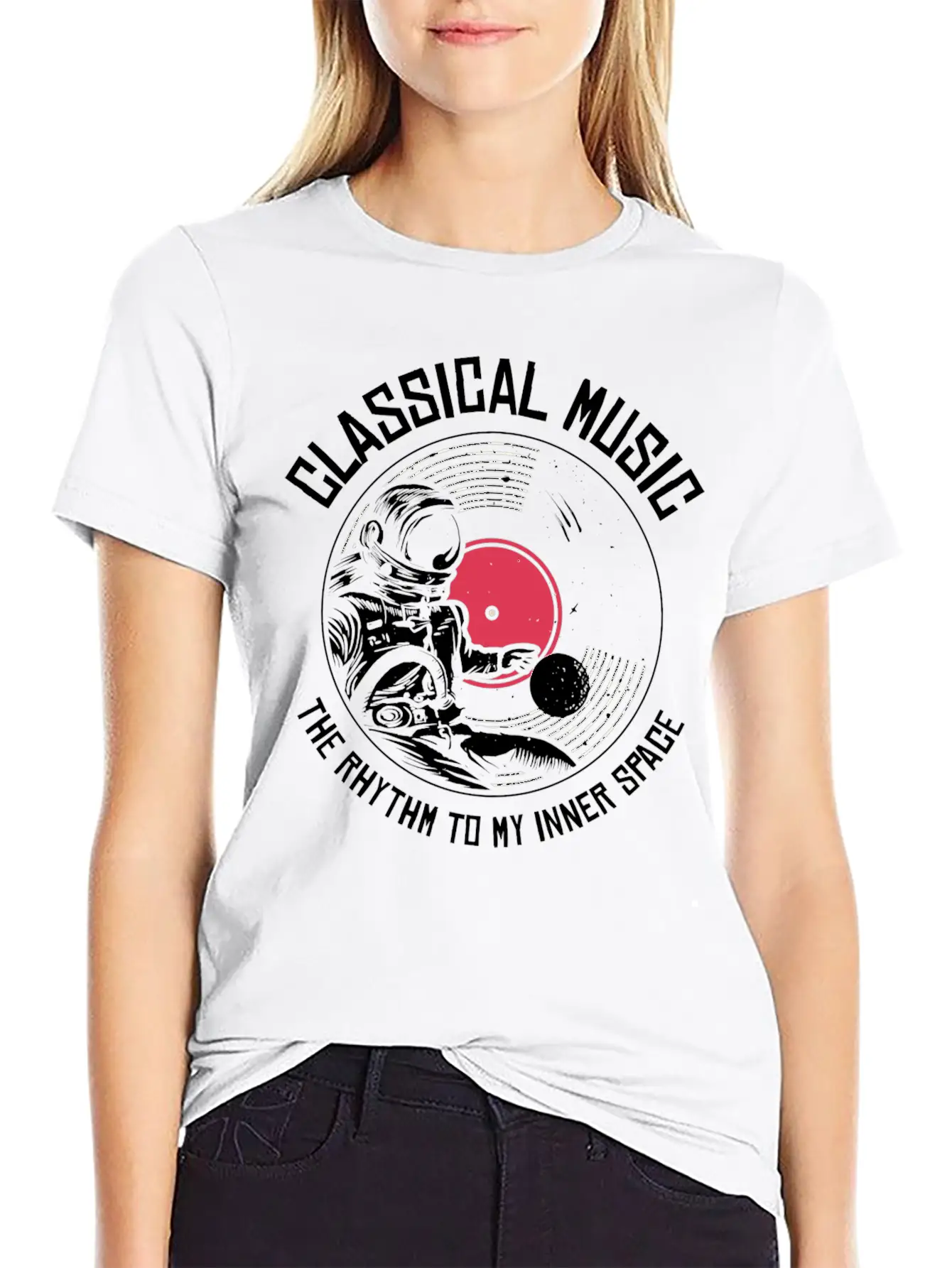 Space Astronaut Classical Music Astronomy Vinyl Breathable Soft Cotton T-Shirt – Timeless Casual Look