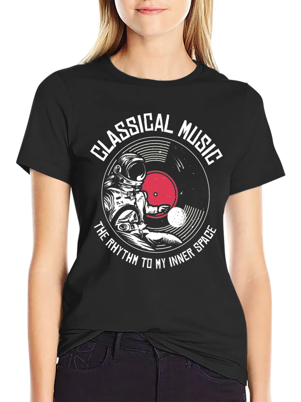 Space Astronaut Classical Music Astronomy Vinyl Breathable Soft Cotton T-Shirt – Timeless Casual Look