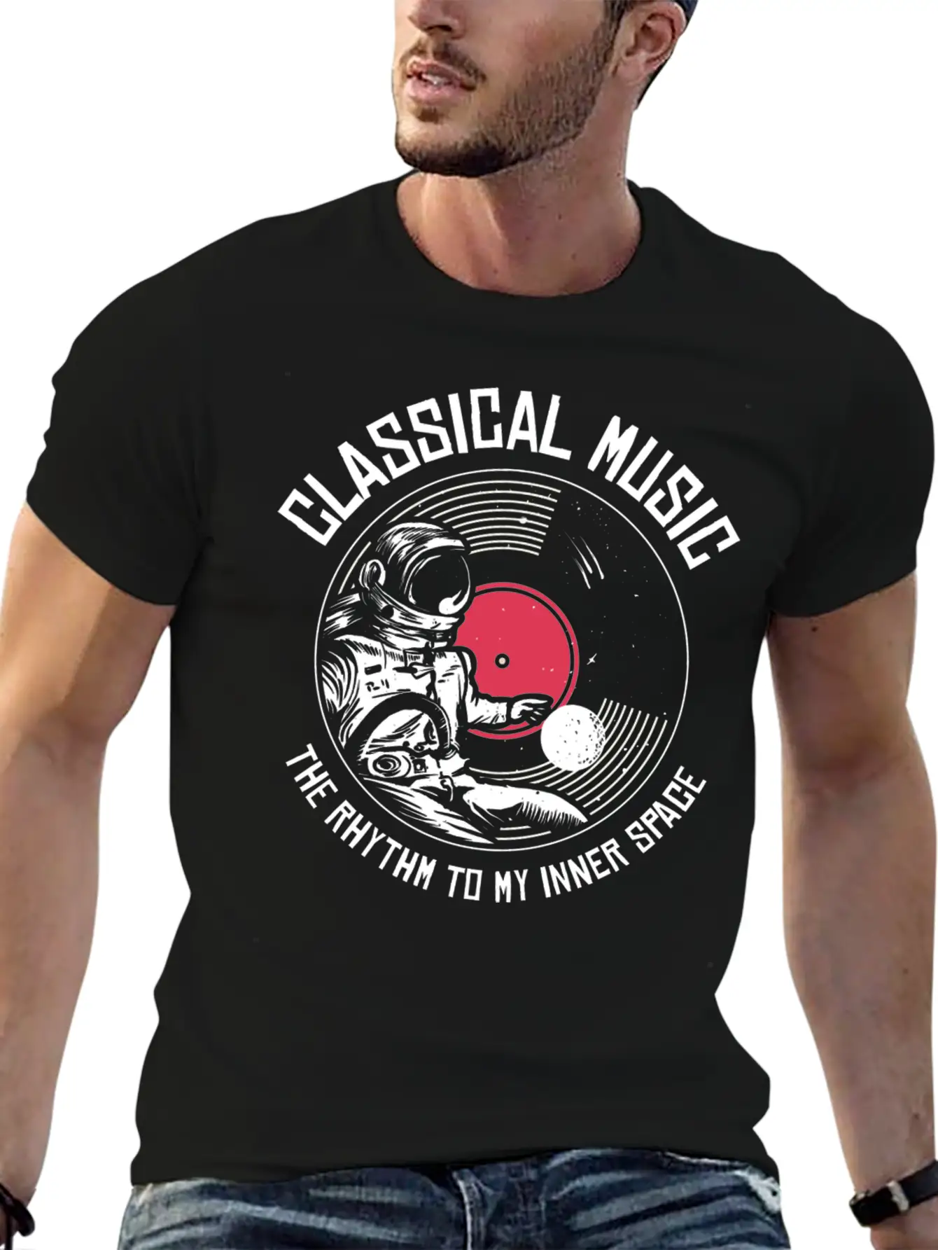 Space Astronaut Classical Music Astronomy Vinyl Breathable Soft Cotton T-Shirt – Timeless Casual Look