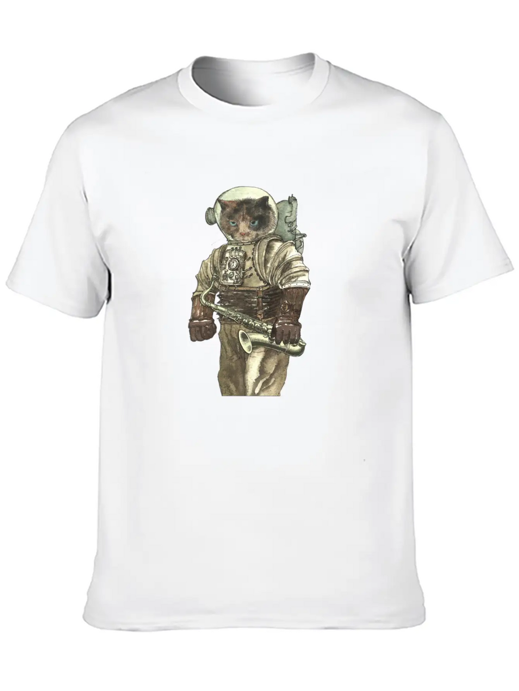 Space Cat With Saxophone Stylish Everyday T-Shirt – Unisex Basic Cotton Tee