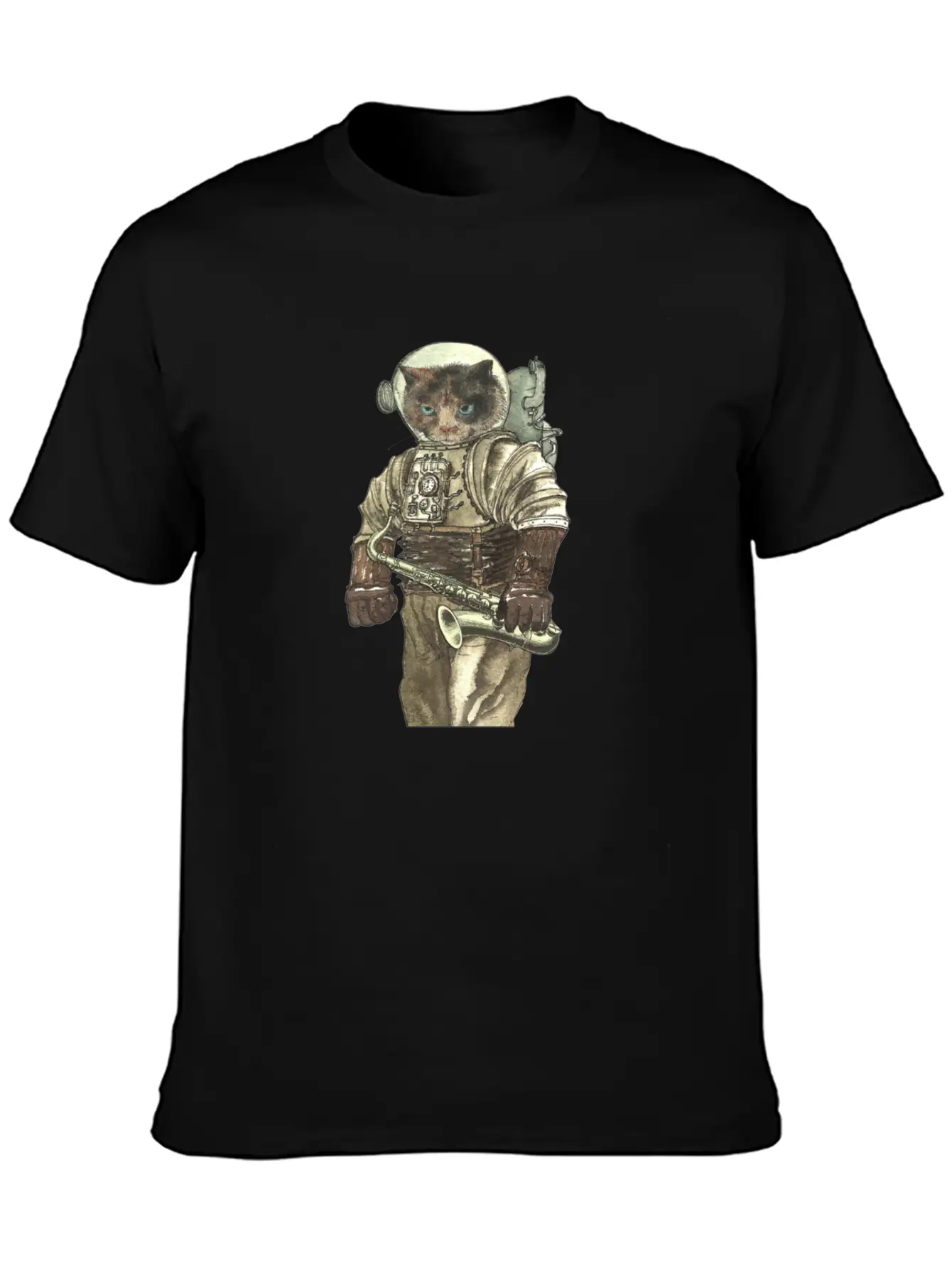 Space Cat With Saxophone Stylish Everyday T-Shirt – Unisex Basic Cotton Tee