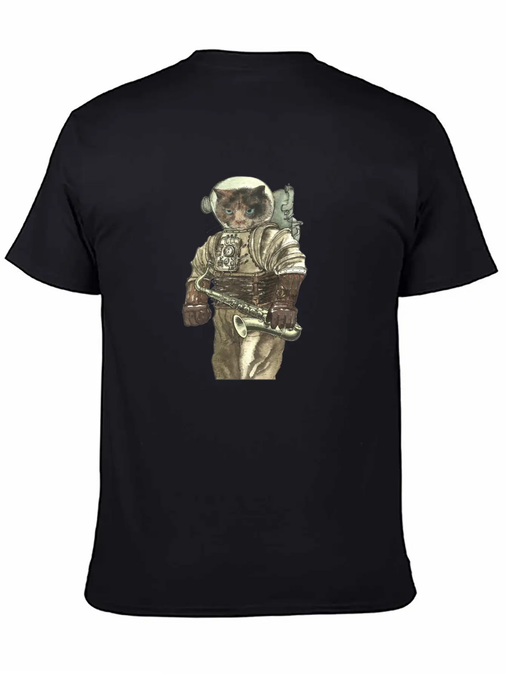 Space Cat With Saxophone Stylish Everyday T-Shirt – Unisex Basic Cotton Tee