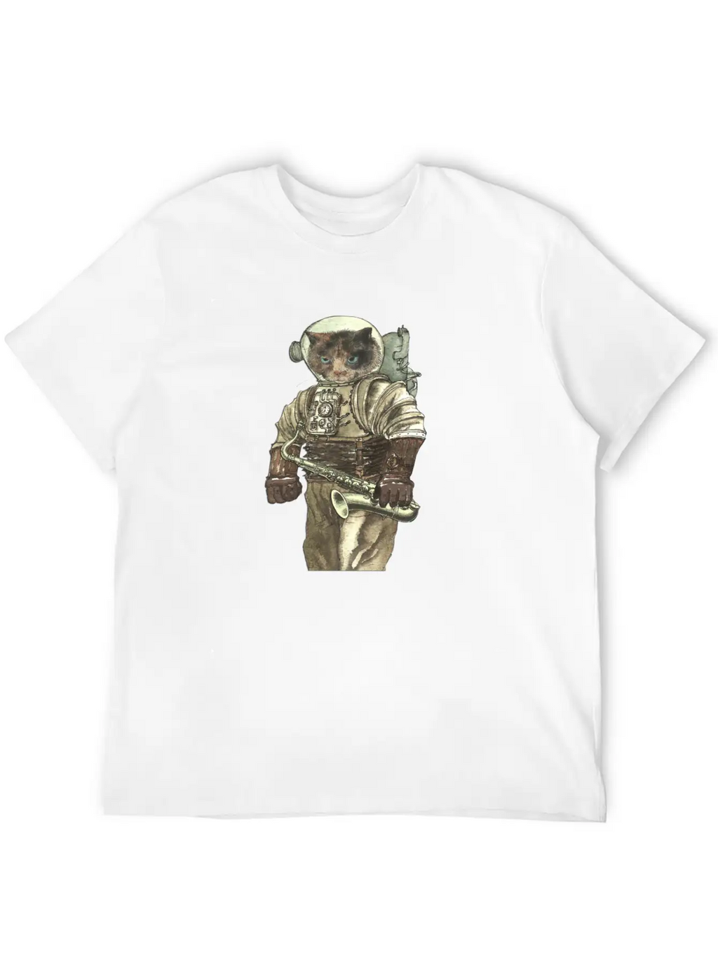 Space Cat With Saxophone Stylish Everyday T-Shirt – Unisex Basic Cotton Tee
