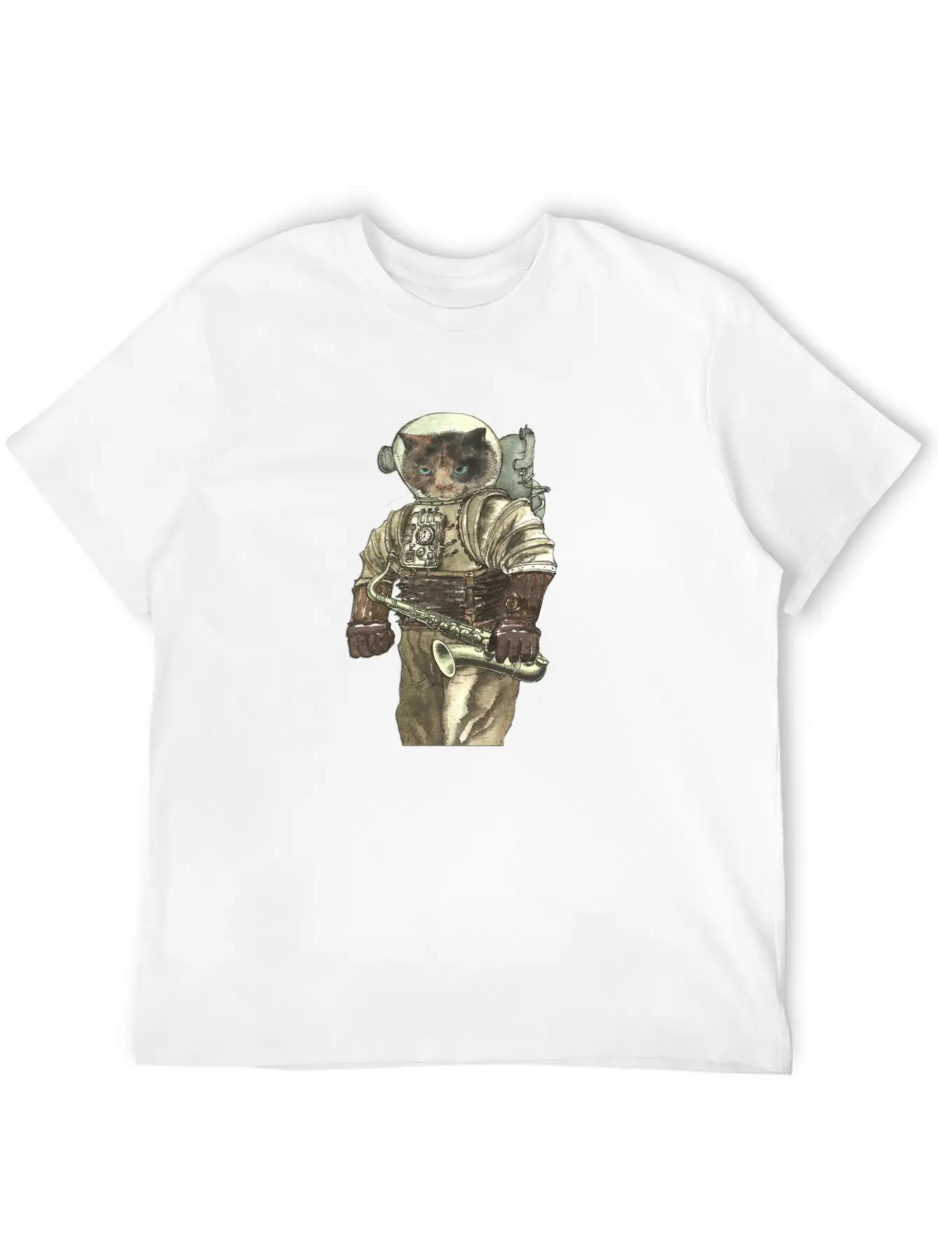 Space Cat With Saxophone Stylish Everyday T-Shirt – Unisex Basic Cotton Tee